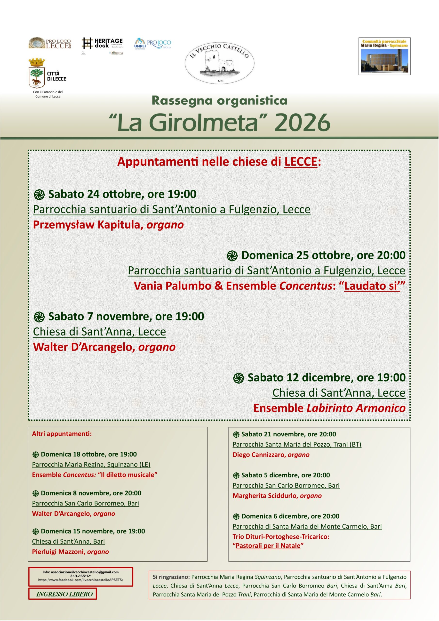 Rassegna organistica “La Girolmeta”: prossimi appuntamenti ad ingresso gratuito!
