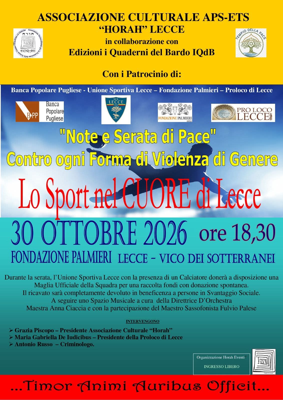 “Note e Serata di Pace” – 30 Ottobre 2026 – Fondazione Palmieri